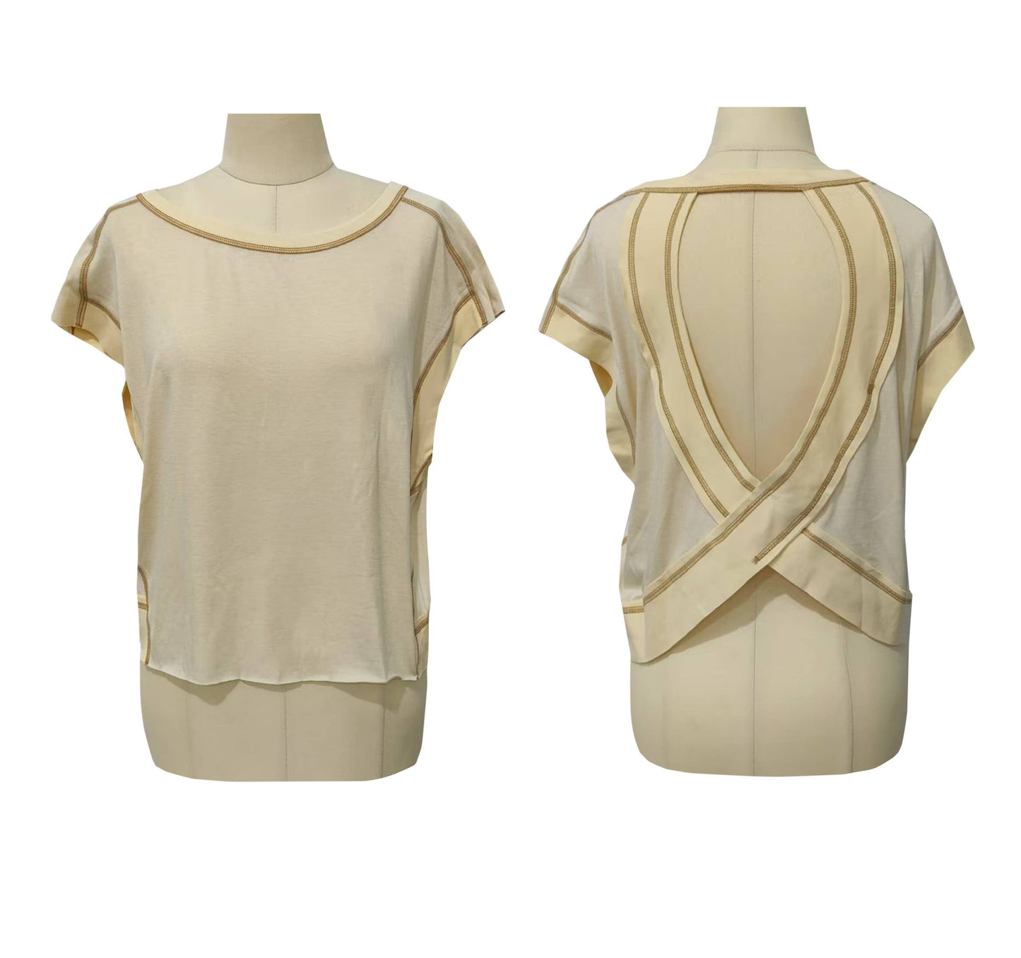 White / M - Slouchy wrapped cutout back short sleeve workout tee top
