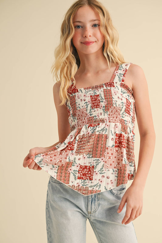 TWEEN GIRLS KIDS WIDE STRAP PEPLUM TANK WITH SMOCKED (XS-XL): M