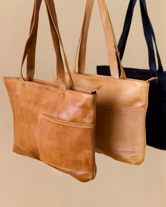 Noelle Handcrafted Leather Tote: Cognac