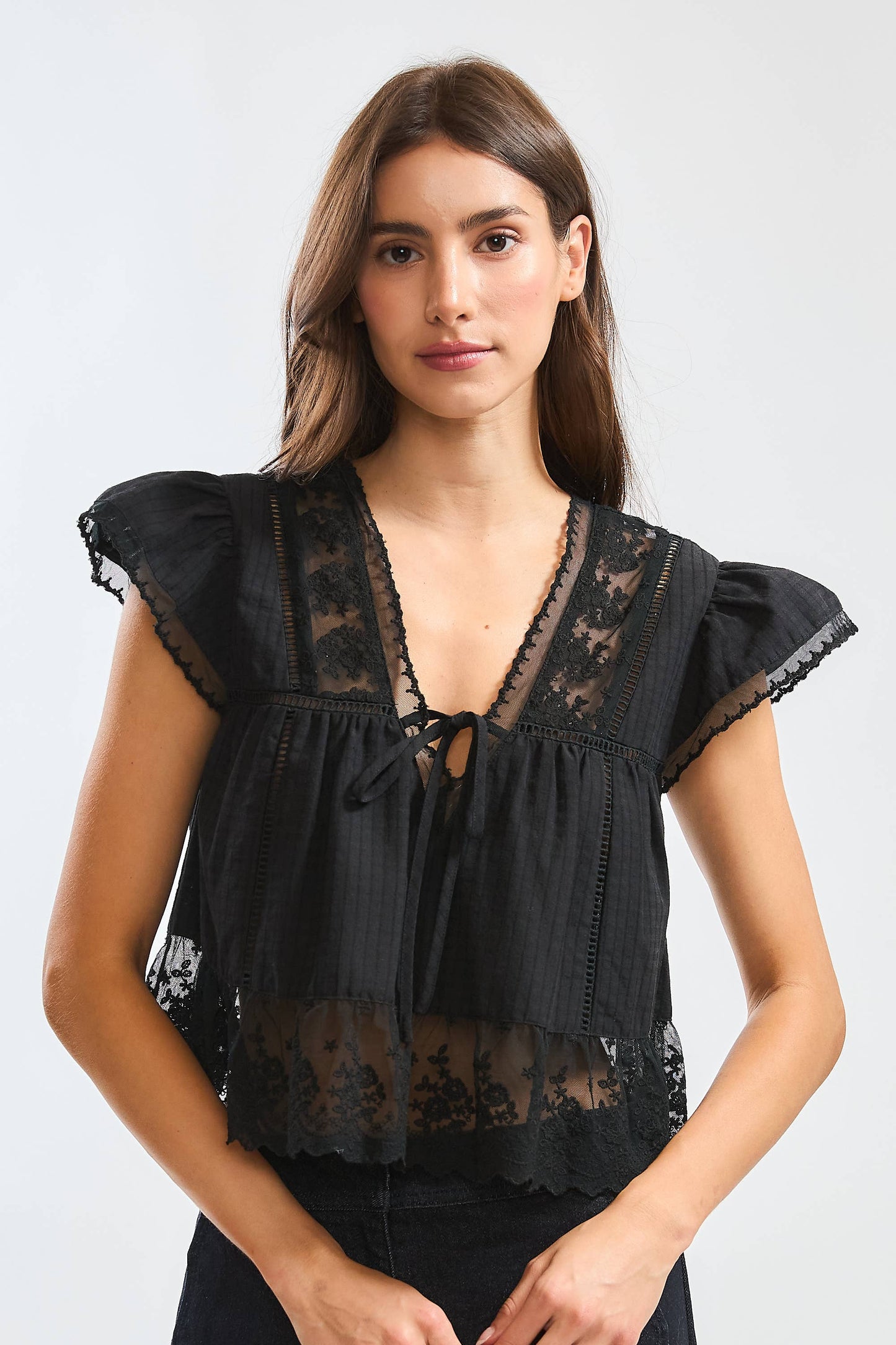LACE-TRIMMED BLOUSE: RED