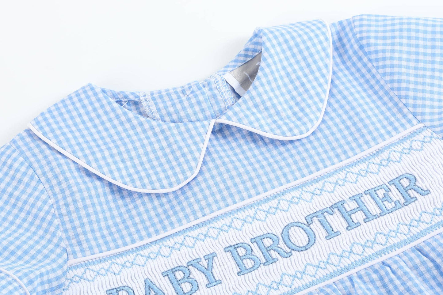 Light Blue Baby Brother Smocked Collared Romper: 3-6M