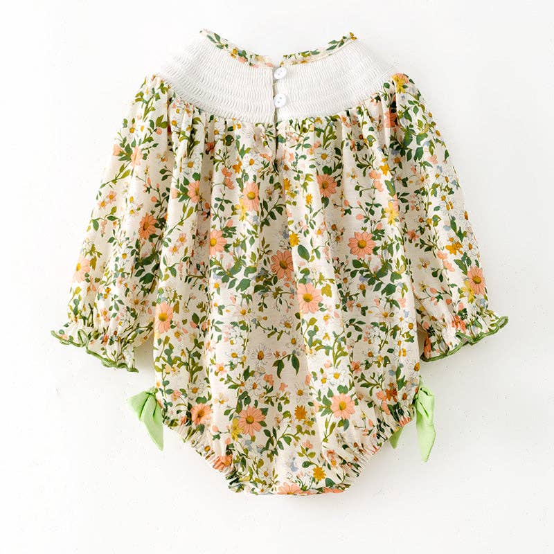 Baby Girls Fall "GOD IS GOOD" Smocked Embroidery Floral Romper: 0-3M