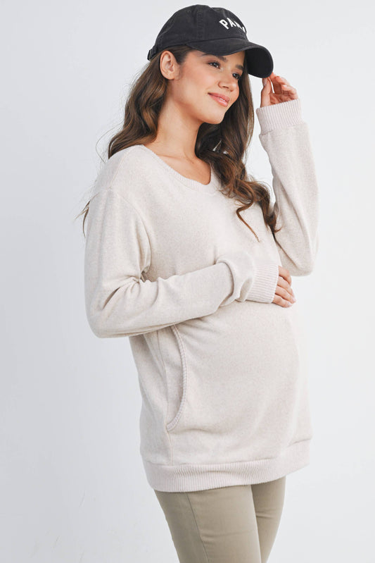 Black / M: V-Neck Double Layer Maternity Nursing Pullover Top