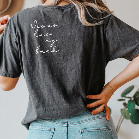 Jesus Has My Back Comfort Colors Heavyweight T-Shirt: Blossom / Large