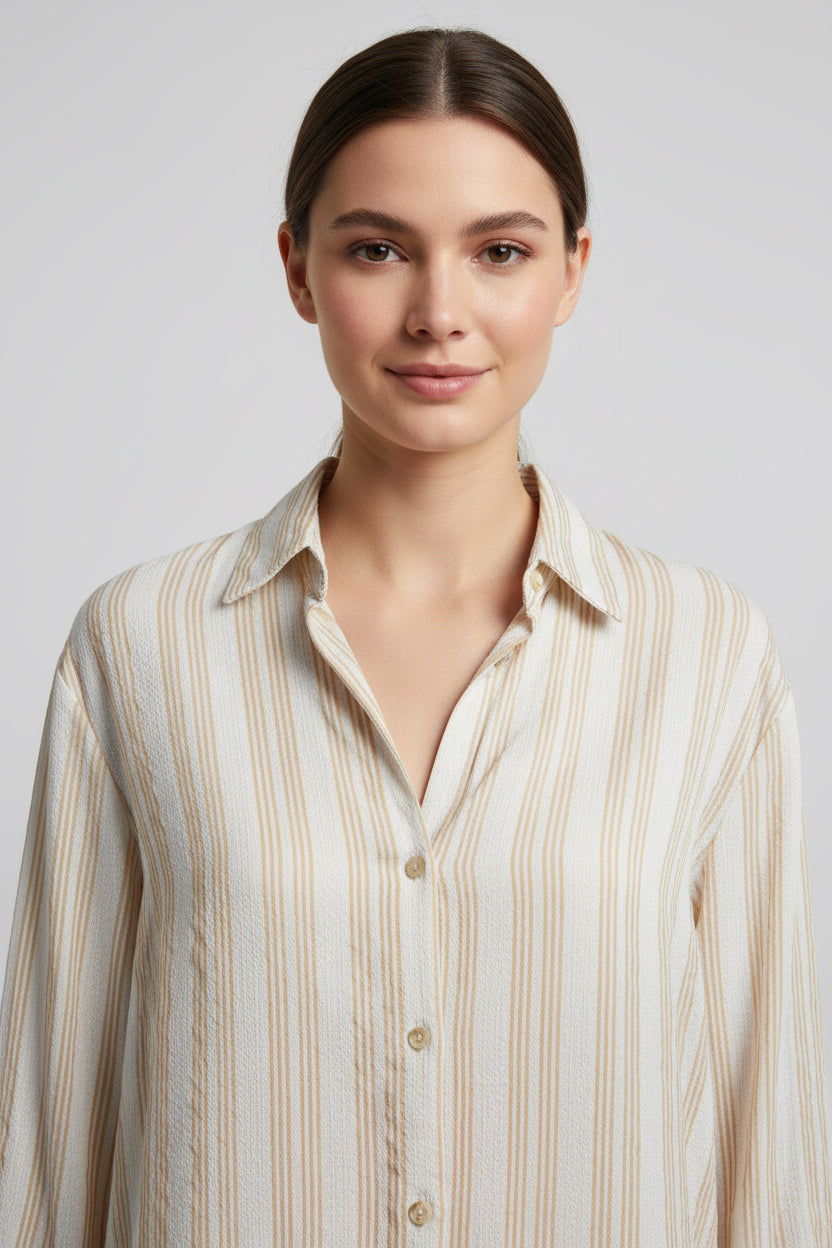 The Kathryn Button-Up, Striped Beige