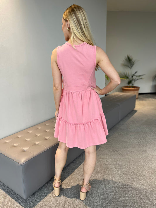 Large - CC Pink Ruffle Pocket Zip Dress