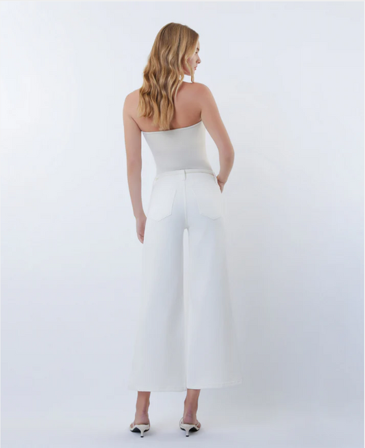 Optic White - High Rise Drawstring WB Crop Wide Leg Jeans