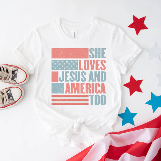 She Loves Jesus and America Too USA Graphic Tee