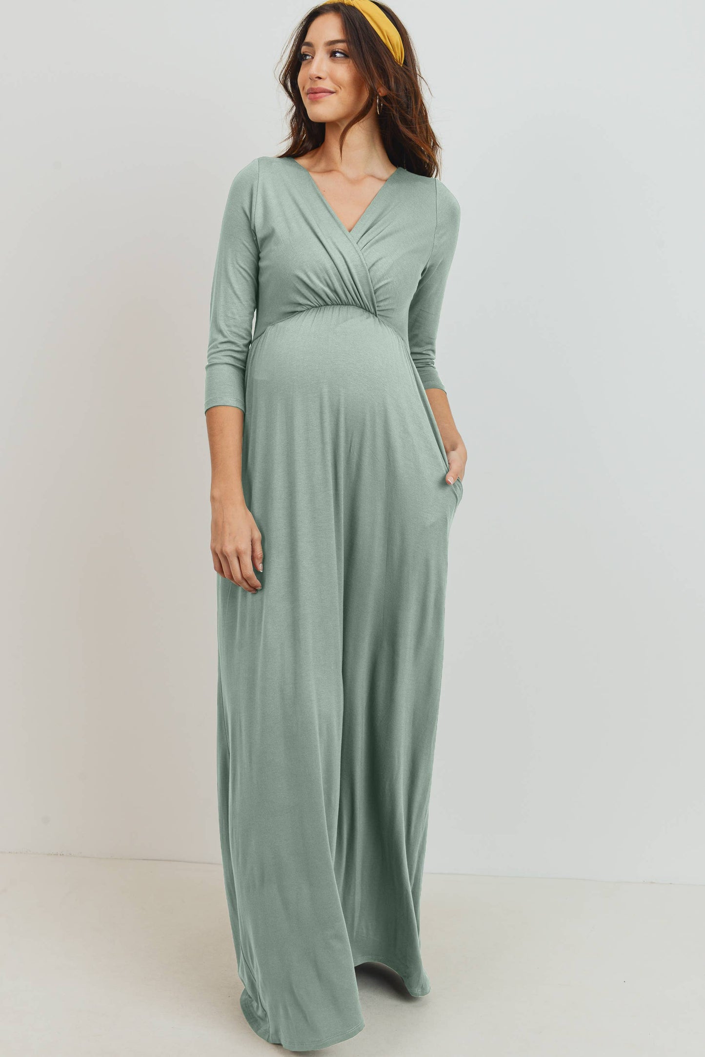 Blush / L: Surplice Quarter Sleeve Nursing Maxi Dress