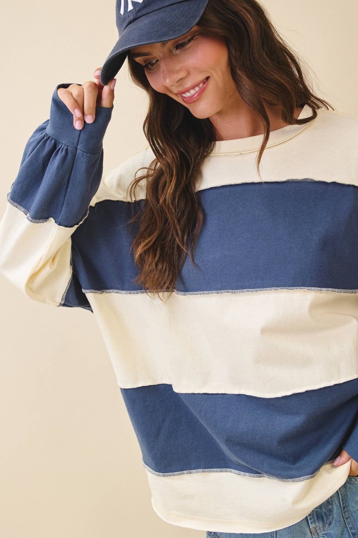 Oversized Color Block Long Sleeve Pullover