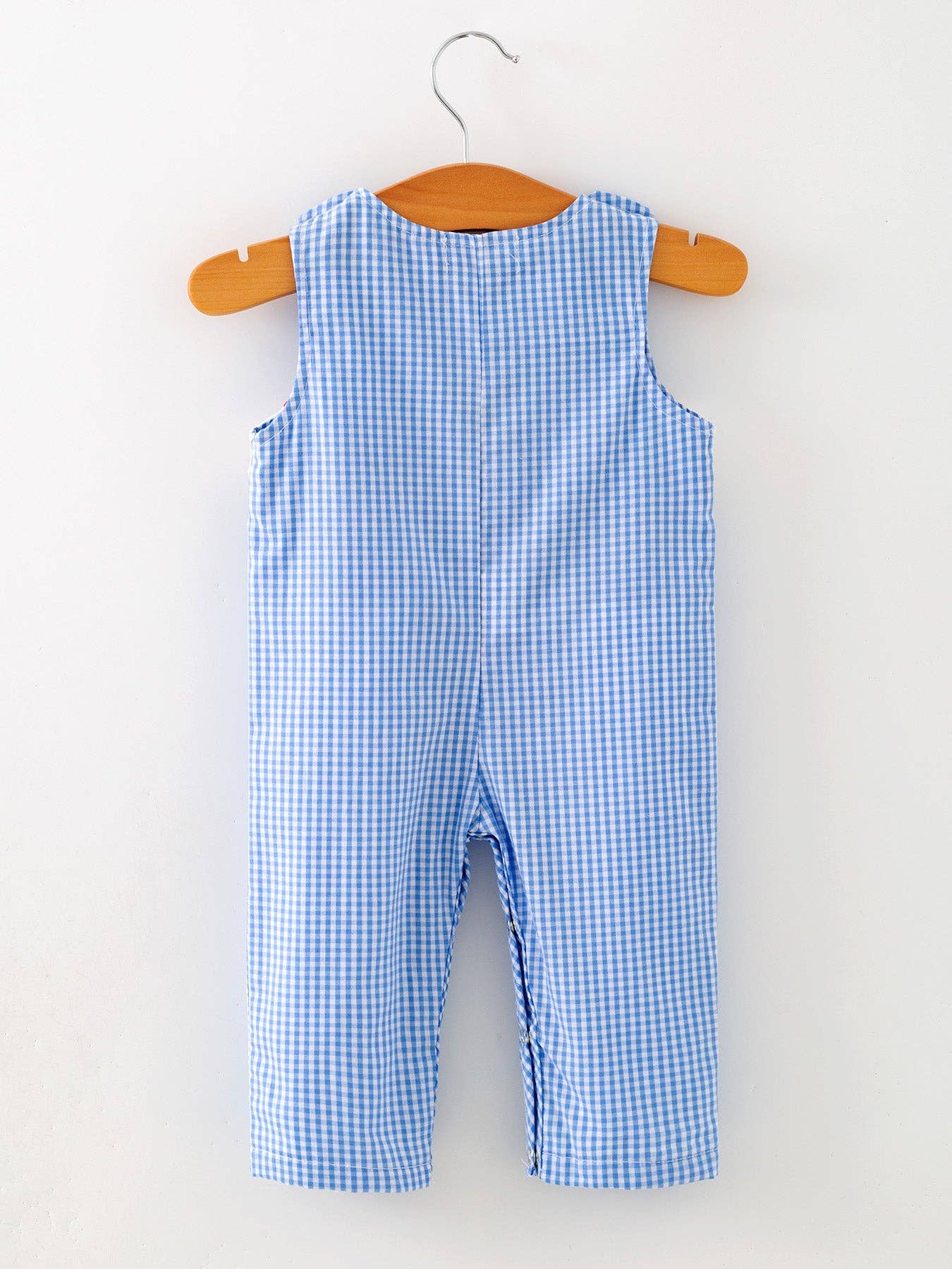 6M Baby Boy Baseball Smocked Romper – Blue Plaid Summer Outfit