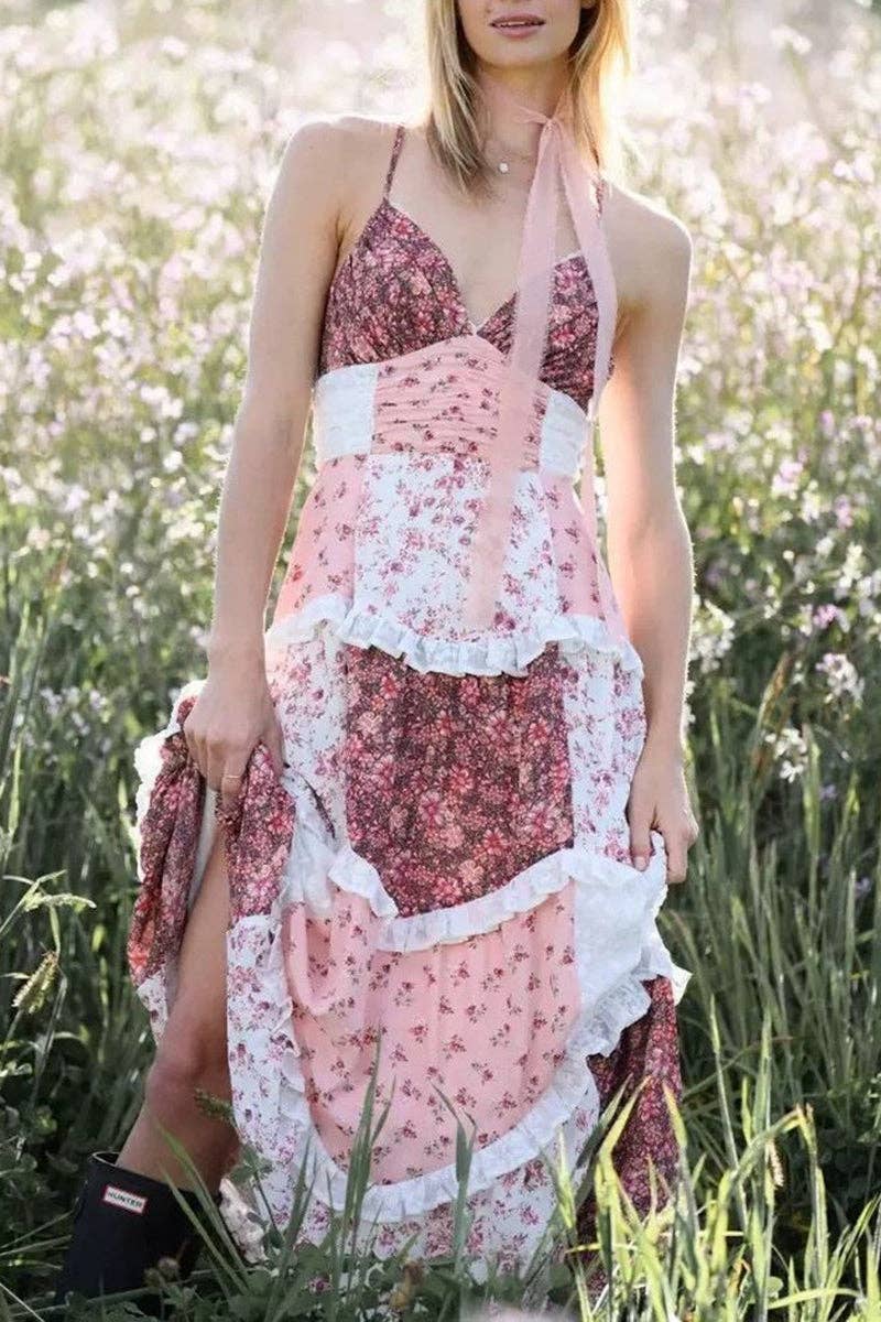 Floral Patchwork Sundress: BLUE / L