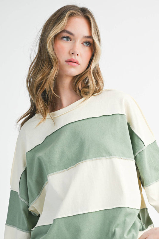Oversized Color Block Long Sleeve Pullover