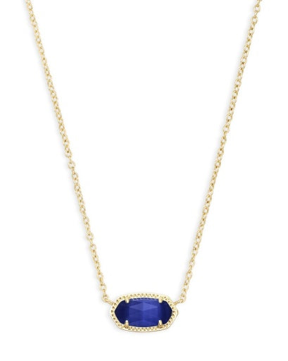 ELISA SHORT PENDANT NECKLACE - GOLD COBALT CATS EYE