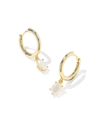 EMILIE HUGGIE EARRINGS - GOLD PINK IRIDESCENT GLITTER GLASS