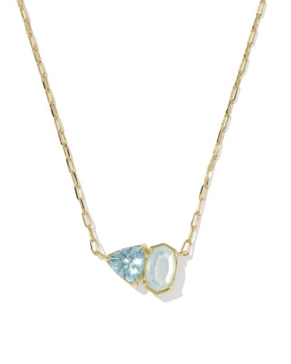 TATUM SHORT PENDANT NECKLACE - GOLD LIGHT BLUE MIX