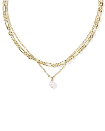 ASHTON MULTI STRAND NECKLACE - GOLD FRESHWATER CULTURED PEARL