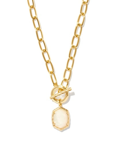 DAPHNE LINK AND CHAIN NECKLACE - GOLD IVORY MOTHER OF PEARL