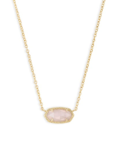 ELISA SHORT PENDANT NECKLACE - GOLD ROSE QUARTZ