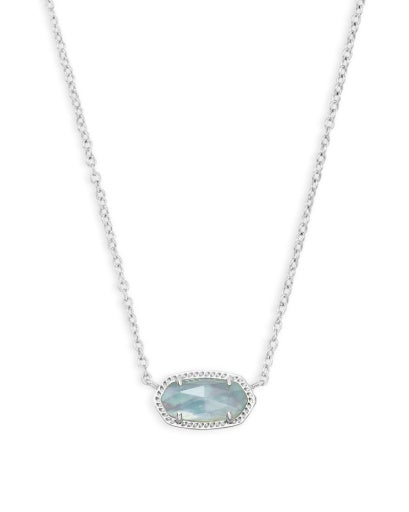 ELISA SHORT PENDANT NECKLACE - RHODIUM LIGHT BLUE ILLUSION
