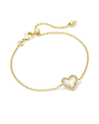 ARI HEART DELICATE CHAIN BRACELET - GOLD IVORY MOTHER OF PEARL