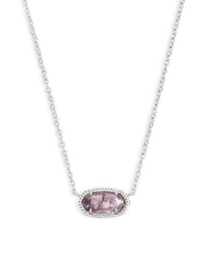 ELISA SHORT PENDANT NECKLACE - RHODIUM PURPLE AMETHYST