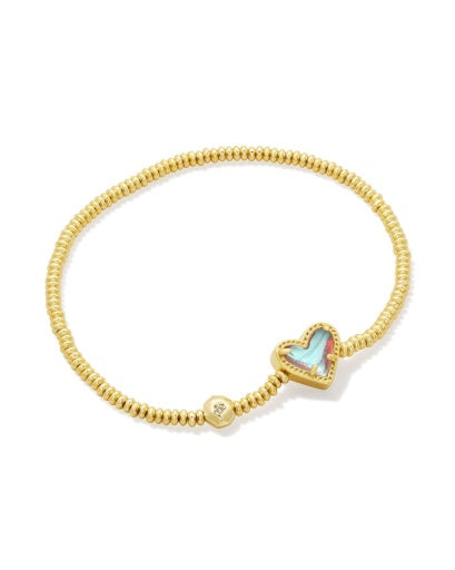 ARI HEART STRETCH BRACELET - GOLD DICHROIC GLASS