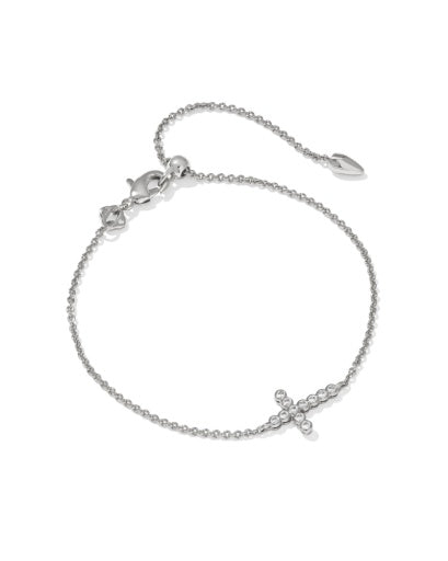CROSS CRYSTAL DELICATE CHAIN BRACELET - SILVER WHITE CZ