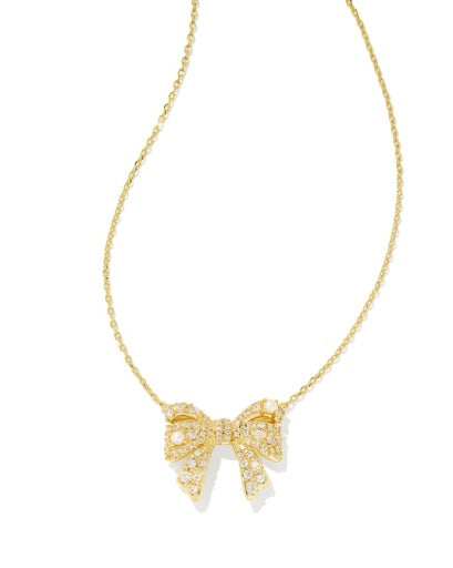 KRISTA BOW SHORT PENDANT NECKLACE - GOLD WHITE MIX
