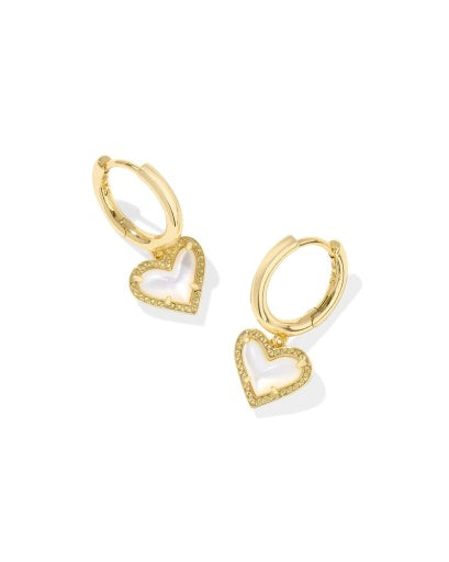 ARI HEART HUGGIE EARRINGS - GOLD IVORY MOTHER OF PEARL