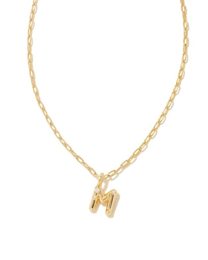 CRYSTAL LETTER M SHORT PENDANT NECKLACE - GOLD WHITE CZ