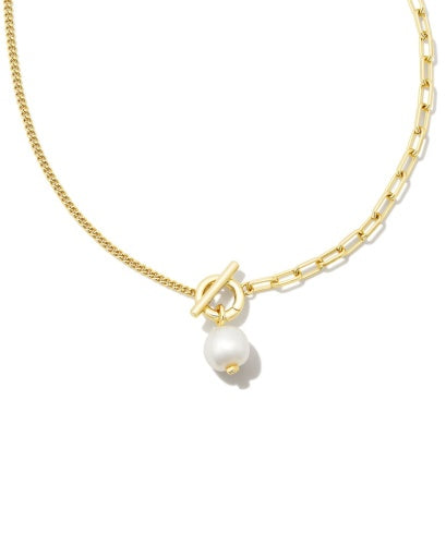LEIGHTON PEARL CHAIN NECKLACE - GOLD WHITE PEARL