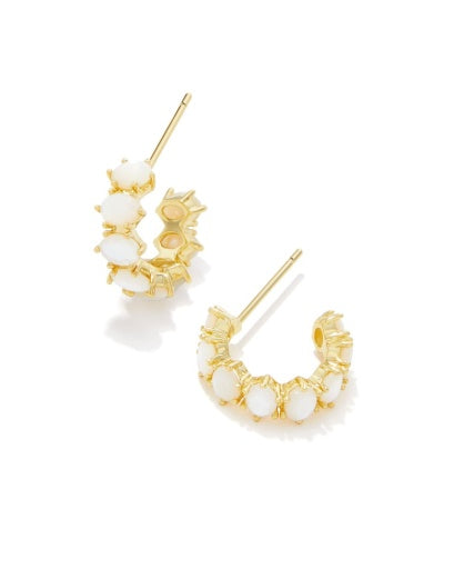 CAILIN CRYSTAL HUGGIE EARRINGS - GOLD IVORY MOTHER OF PEARL
