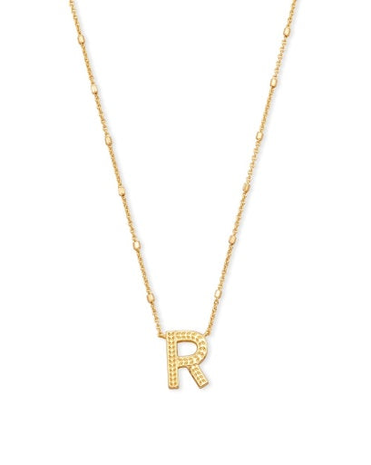 LETTER R PENDANT NECKLACE - GOLD METAL