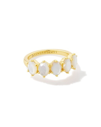 CAILIN CRYSTAL BAND RING - GOLD IVORY MOTHER OF PEARL 6