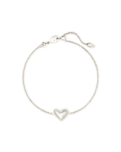 ARI HEART DELICATE CHAIN BRACELET - RHODIUM IVORY MOTHER OF PEARL