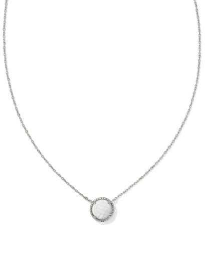 VOLLEYBALL SHORT PENDANT NECKLACE - SILVER WHITE MOTHER OF PEARL