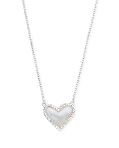 ARI HEART SHORT PENDANT NECKLACE - RHODIUM IVORY MOTHER OF PEARL