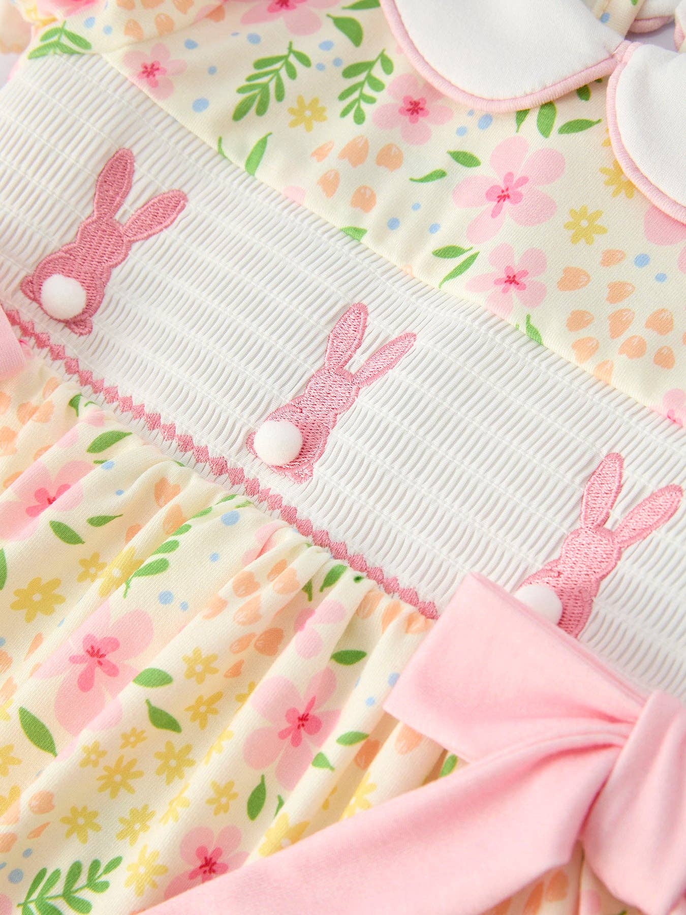 2T Easter Bunny Embroidery Smocking Cute Baby Girls Dress
