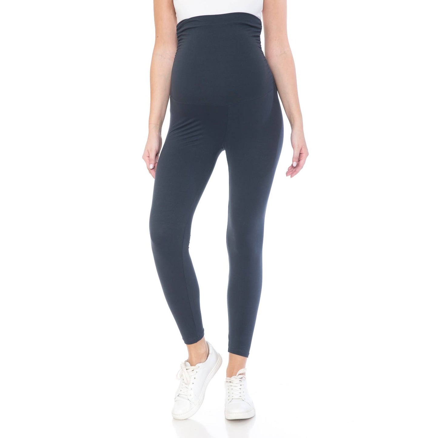 Buttery Soft Full Length Solid Maternity Leggings: Heather Charcoal / S