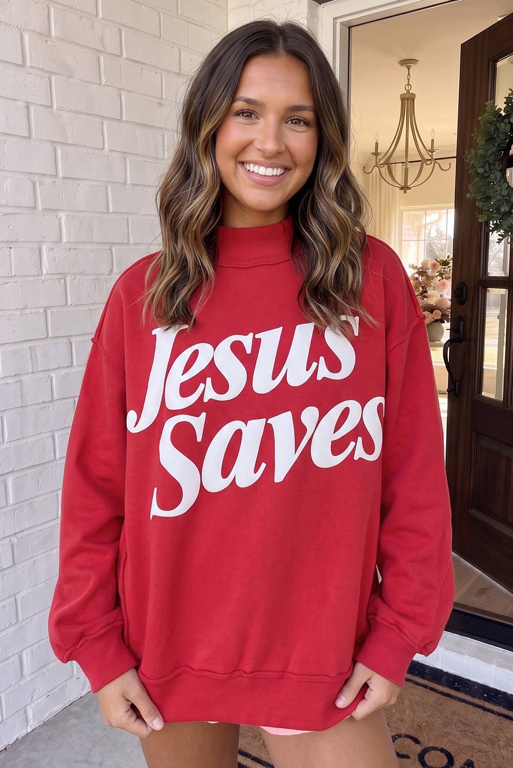 LAS Jesus Saves Mock Neck Baggy Sweatshirt