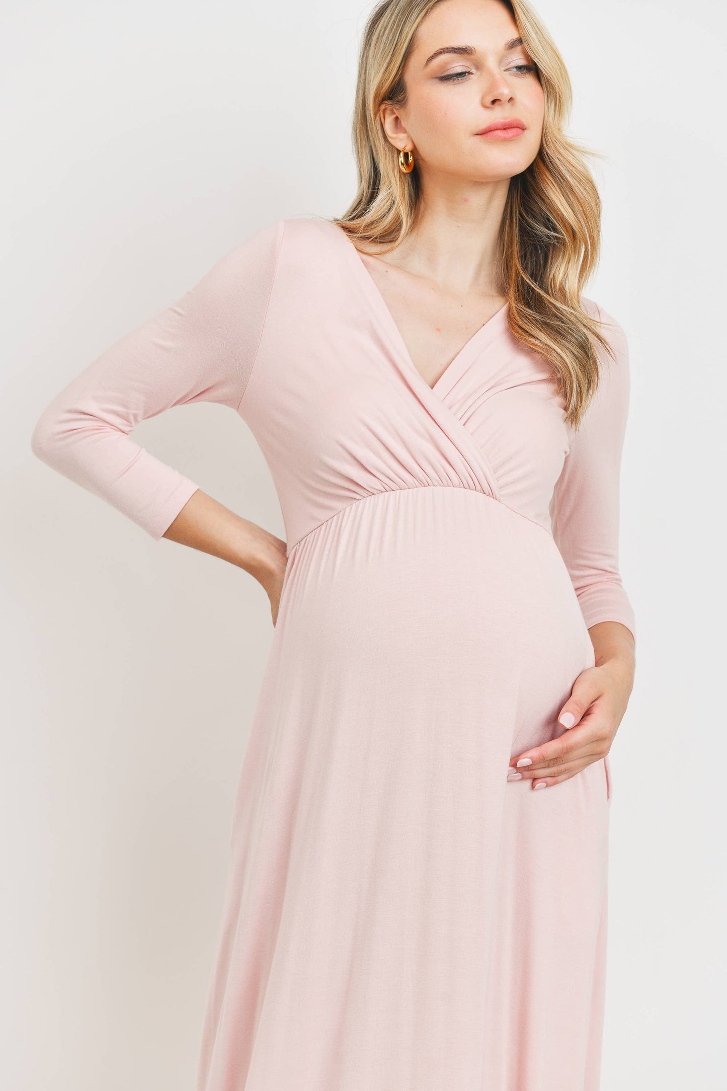 Navy / M: Surplice Quarter Sleeve Nursing Maxi Dress