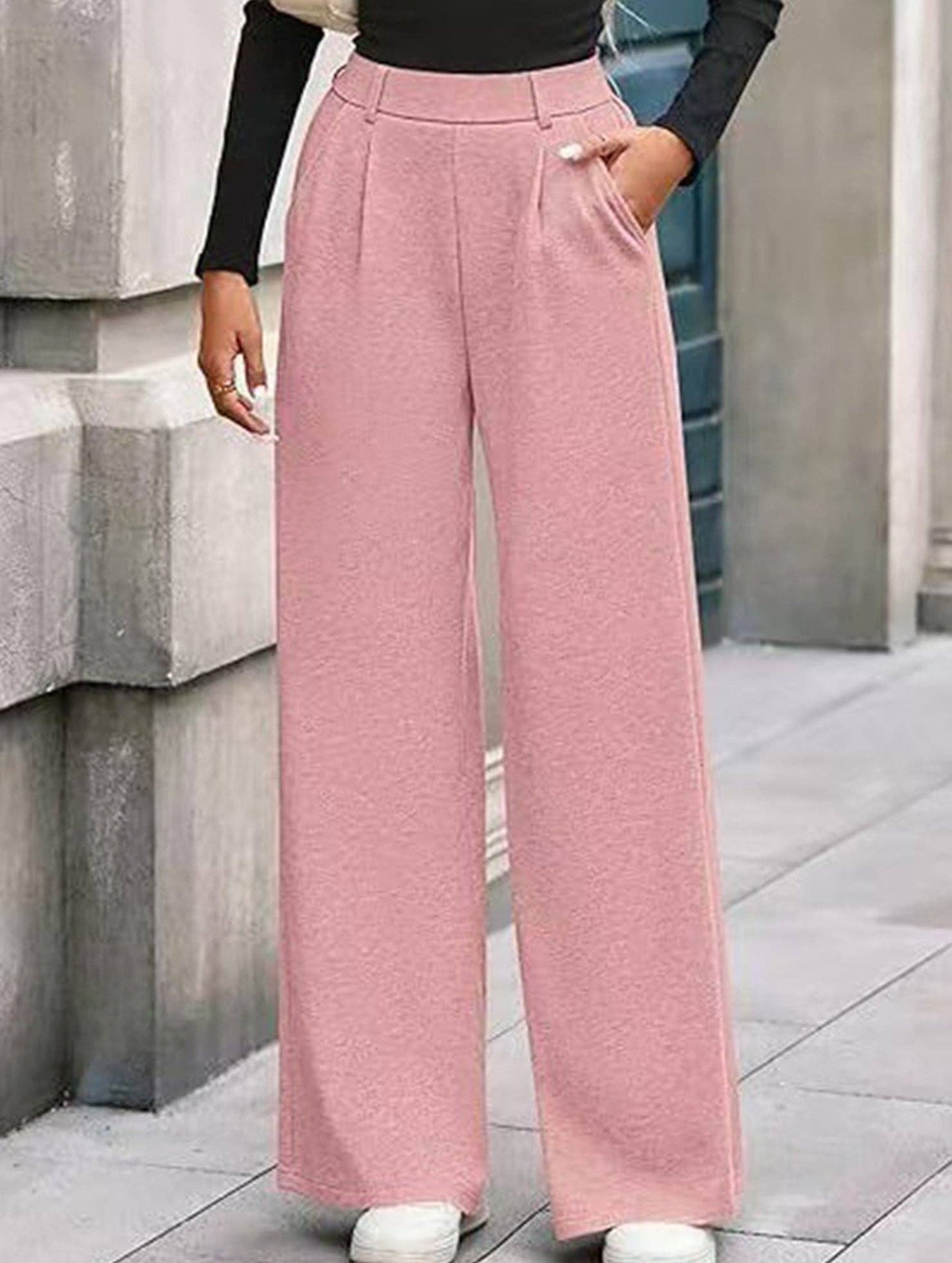 (XL) Versatile solid color straight wide-leg pants: CAMEL / (XL) 1