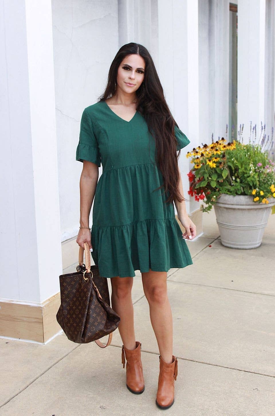 Bell Sleeve- Green: XL (16/18): Nursing Dress With Pockets