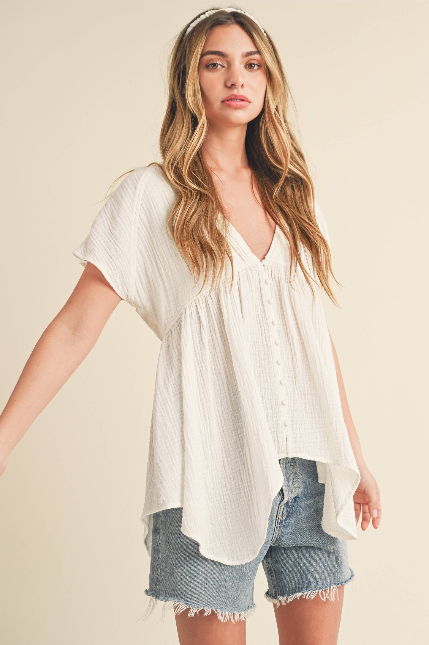 Large - 8275DD Florise Button Down Blouse 3: Oat / Coemporary