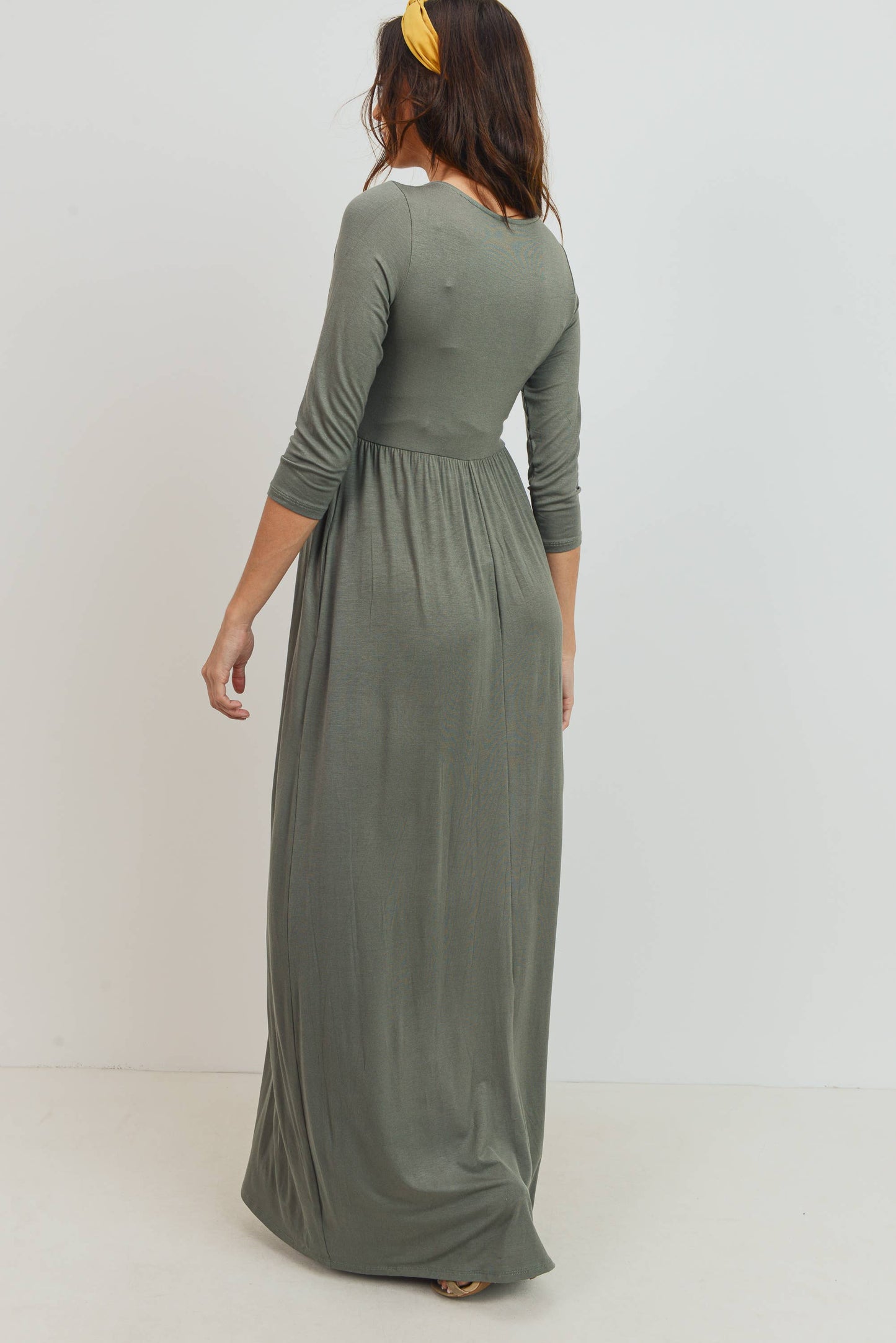 Navy / M: Surplice Quarter Sleeve Nursing Maxi Dress