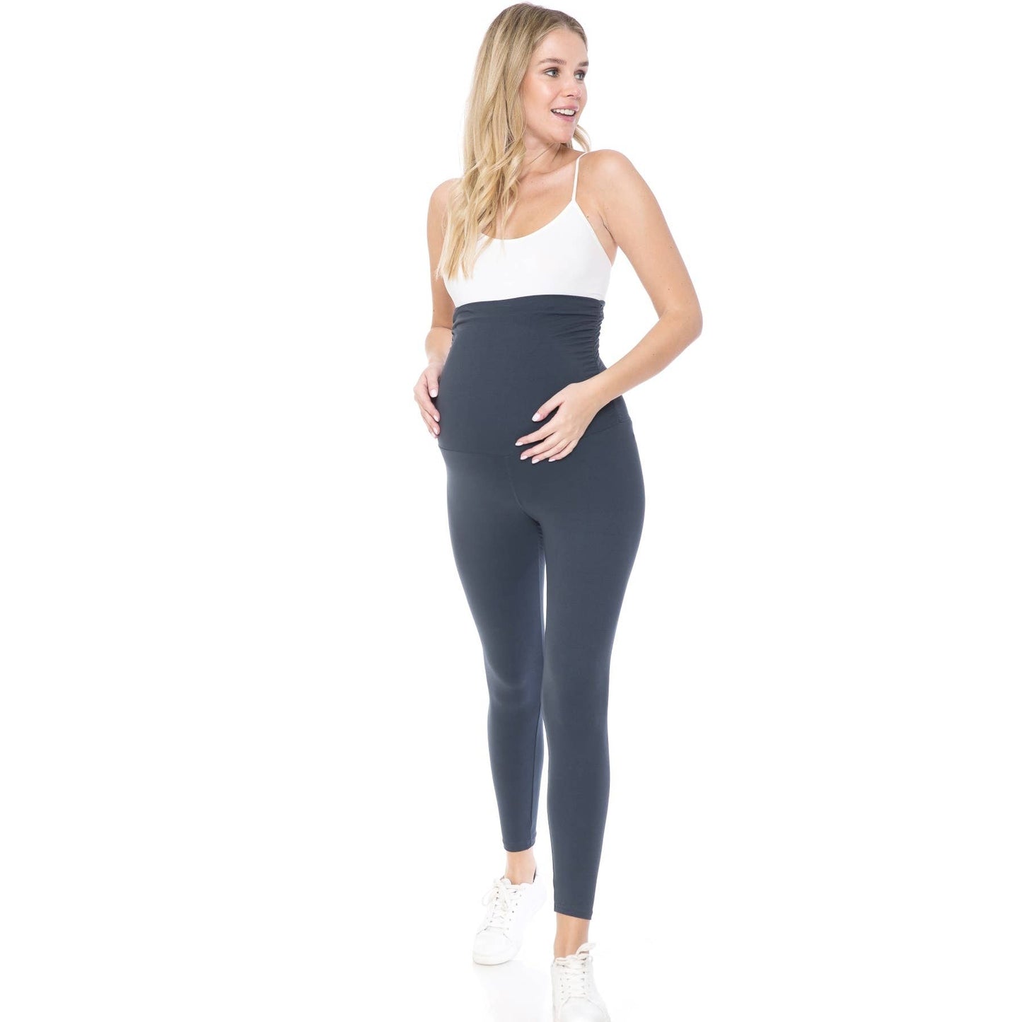 Buttery Soft Full Length Solid Maternity Leggings: Heather Charcoal / L