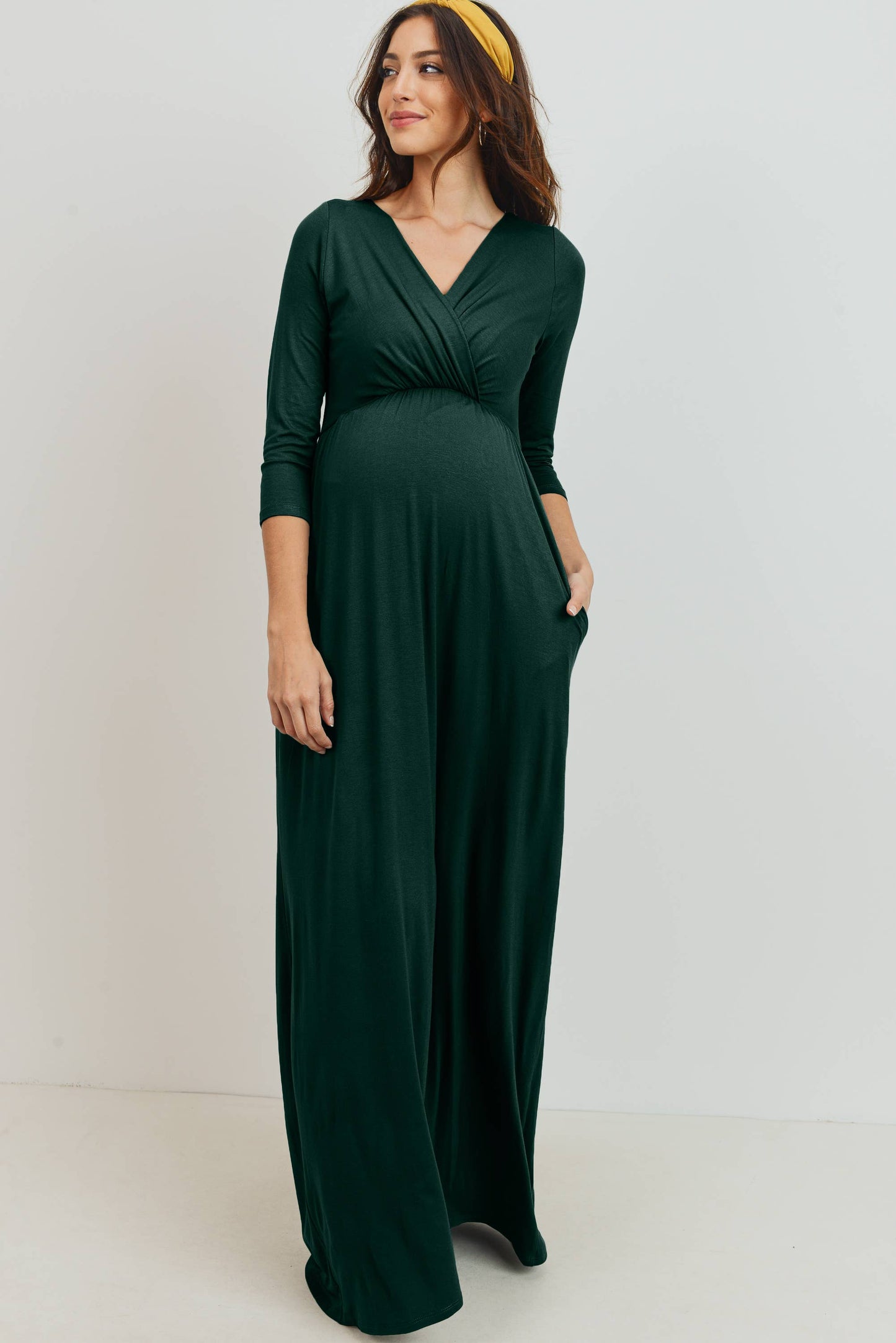Navy / L: Surplice Quarter Sleeve Nursing Maxi Dress