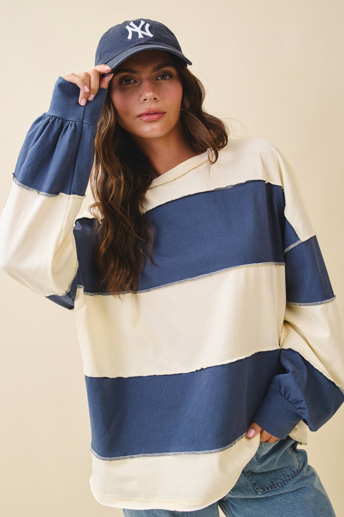 Oversized Color Block Long Sleeve Pullover