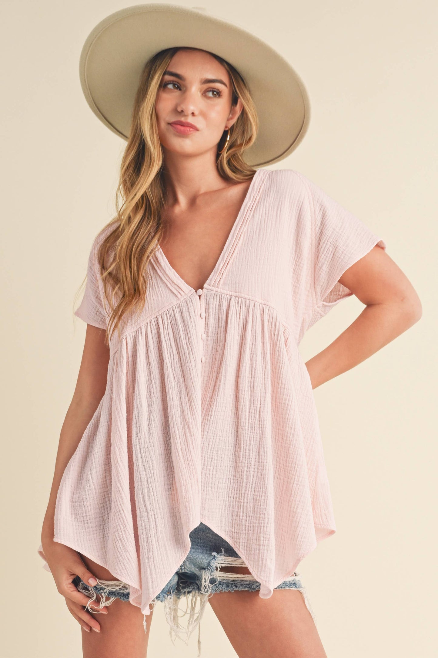Large - 8275DD Florise Button Down Blouse 3: Oat / Coemporary